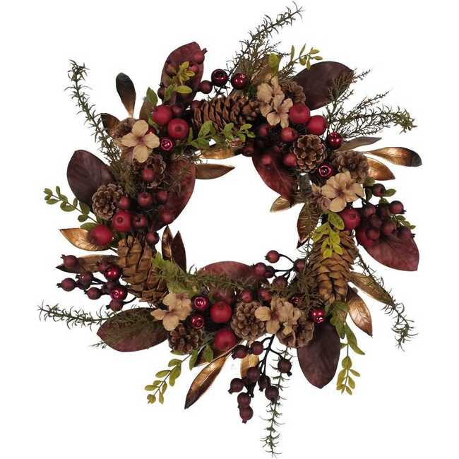 24-Inch Berries and Pinecone Burgundy Rattan Wreath