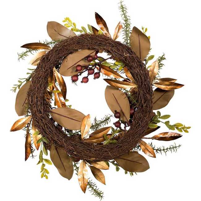 24-Inch Berries and Pinecone Burgundy Rattan Wreath - Wreaths - 2