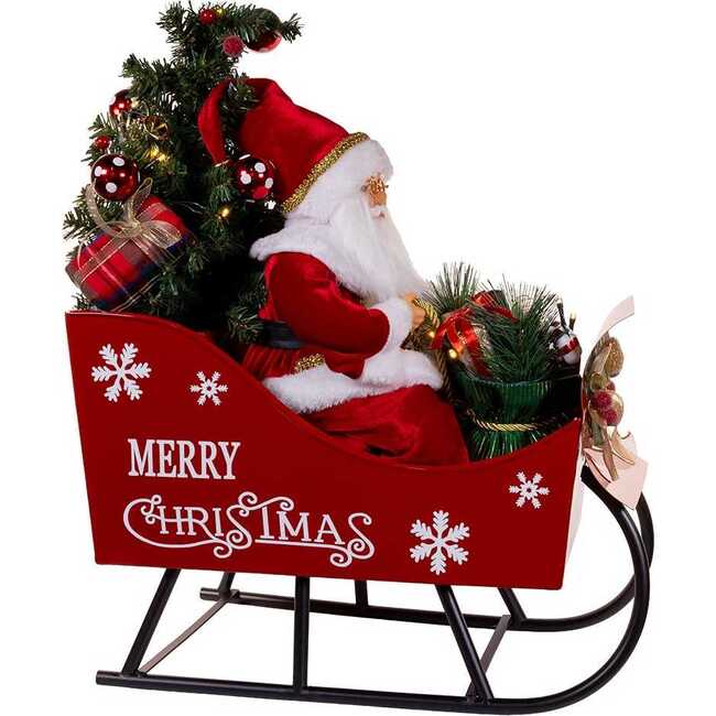 24-Inch Battery Operated Musical LED Santa in Metal Sleigh Table Piece - Accents - 3