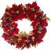 24-Inch Battery-Operated Red Poinsettia LED Wreath - Wreaths - 1 - thumbnail