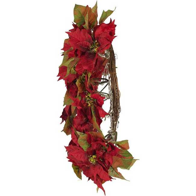 24-Inch Battery-Operated Red Poinsettia LED Wreath - Wreaths - 3