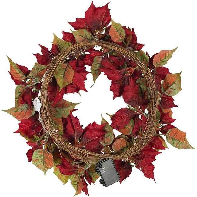 24-Inch Battery-Operated Red Poinsettia LED Wreath - Wreaths - 4