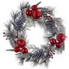 22-Inch Battery-Operated Red Berries, Balls and Silver Pinecone Wreath - Wreaths - 1 - thumbnail