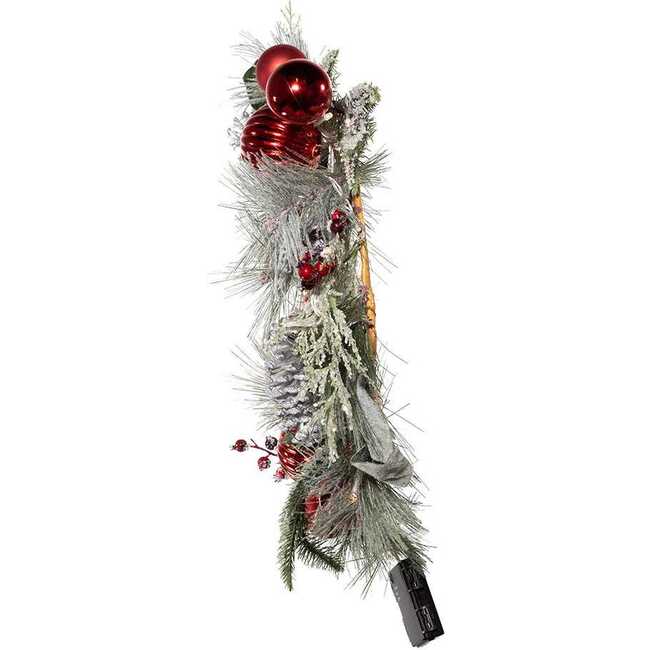 22-Inch Battery-Operated Red Berries, Balls and Silver Pinecone Wreath - Wreaths - 2