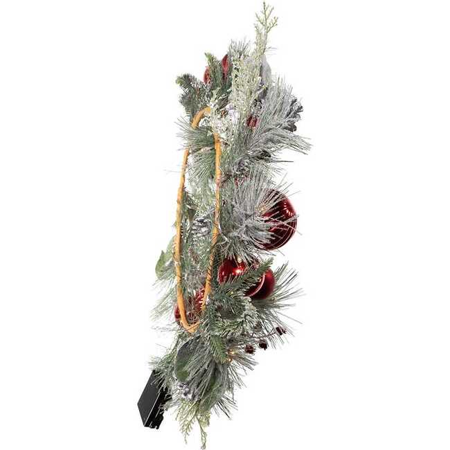 22-Inch Battery-Operated Red Berries, Balls and Silver Pinecone Wreath - Wreaths - 3