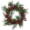 20-Inch Wreath with Red Berries, Leaves and Pinecones - Wreaths - 1 - thumbnail