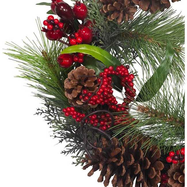 20-Inch Wreath with Red Berries, Leaves and Pinecones - Wreaths - 3