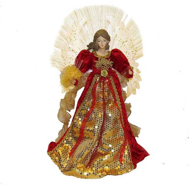 18-inch Red and Gold Multi-colored LED Fiber-Optic Angel Treetop