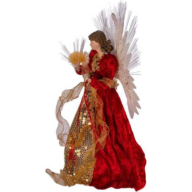 18-inch Red and Gold Multi-colored LED Fiber-Optic Angel Treetop - Tree Toppers - 4