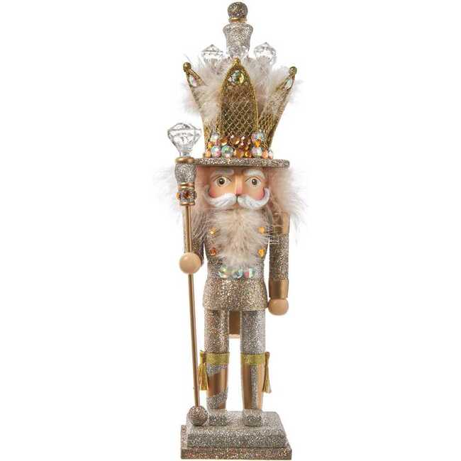 16-Inch Platinum and Gold Glitter King Nutcracker