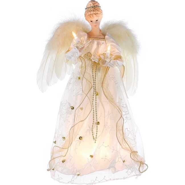 16-Inch UL 10-Light Ivory and Gold Angel Treetop