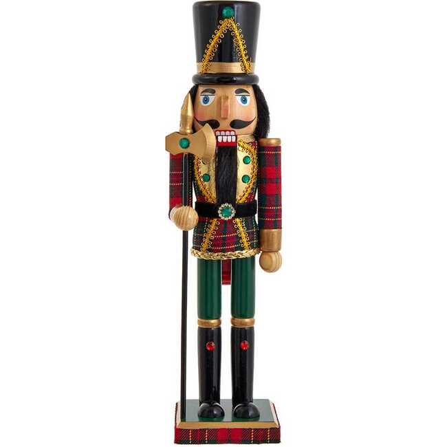 15-Inch Wooden Green and Red Plaid Soldier Nutcracker