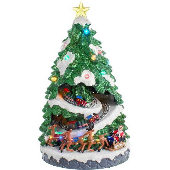 15.7-Inch Battery Operated Lighted Musical Christmas Tree With Moving Train