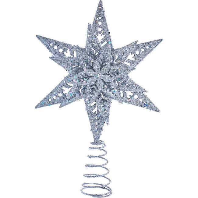 13-Inch Plastic Silver Glittered Snowflake Tree Topper