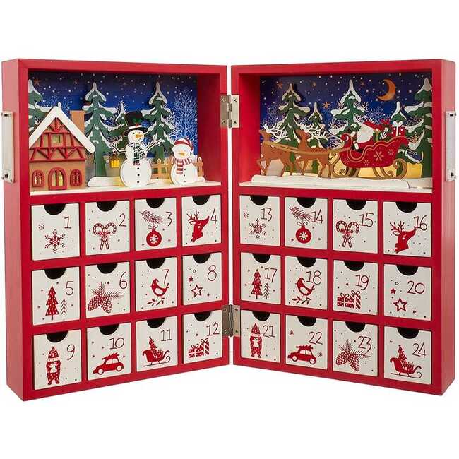 13-Inch Battery Operated Lighted Wooden Christmas Advent Calander