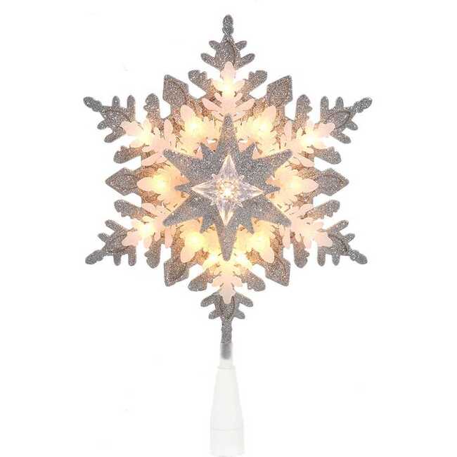 13.75-Inch UL 20-Light Silver and White Glittered Snowflake Tree Topper