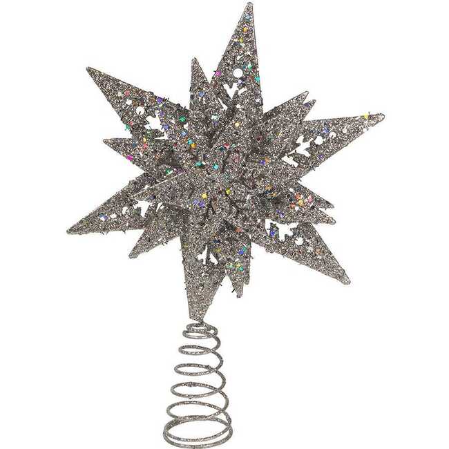 13-Inch Plastic Silver Glittered Snowflake Tree Topper - Tree Toppers - 3