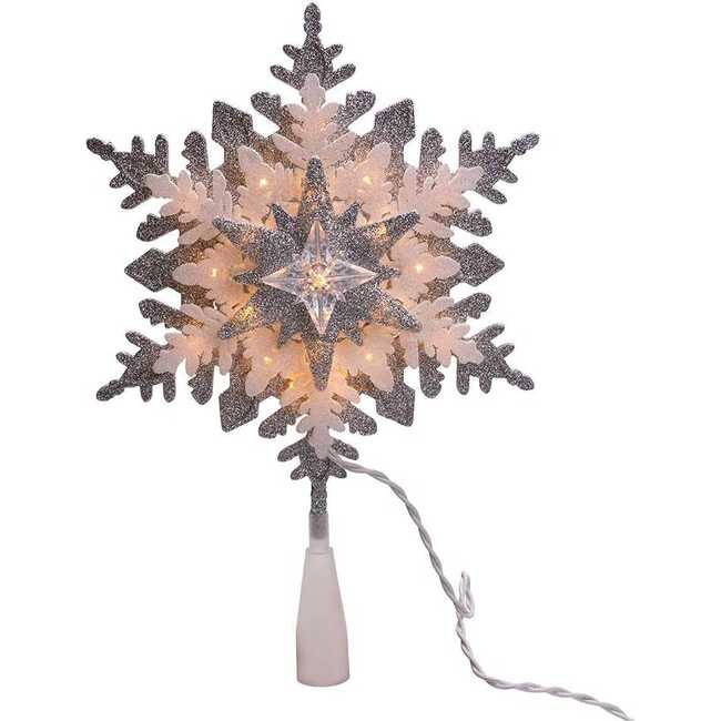 13.75-Inch UL 20-Light Silver and White Glittered Snowflake Tree Topper - Tree Toppers - 2