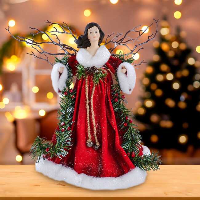 14-Inch Fabric Mache Angel Tree Topper - Tree Toppers - 6