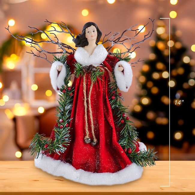 14-Inch Fabric Mache Angel Tree Topper - Tree Toppers - 7