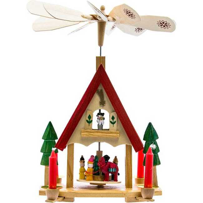 12-Inch Wood Alpine House Carousel with Candles