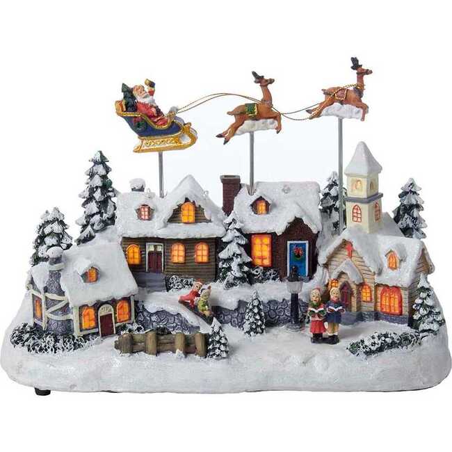 12-Inch Battery Operated Musical LED Village with Santa and Deer