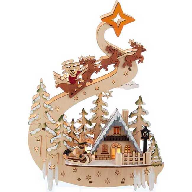 11.8-Inch Light Up Wooden Christmas Village with Santa and Sleigh