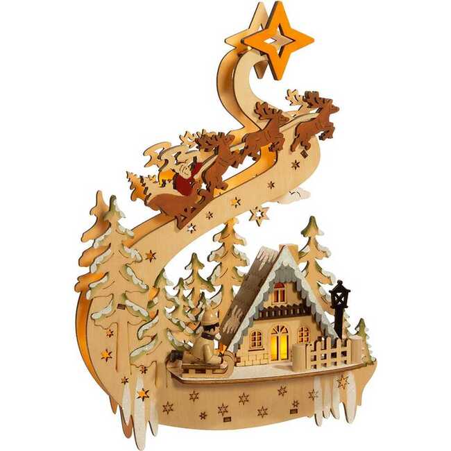 11.8-Inch Light Up Wooden Christmas Village with Santa and Sleigh - Accents - 2