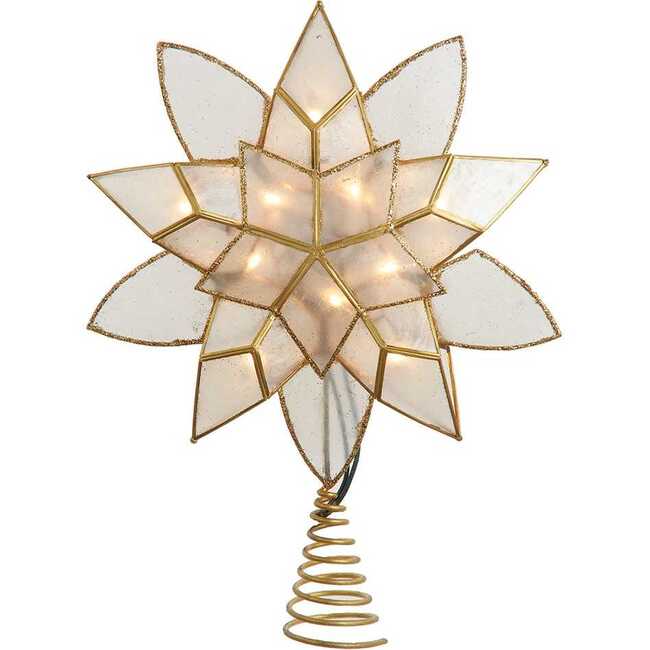 11.75-Inch UL 10-Light Gold Tin Double Point Capiz Star Treetop