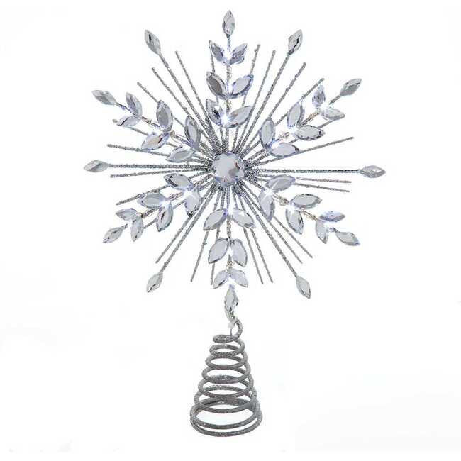 11.75. Inch 18-Light cool White Micro LED Silver Glittered Snowflake Treetopper