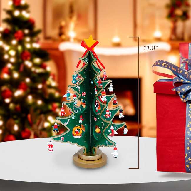 11.75-Inch Wooden Tree with Miniature Wooden Ornaments, 25 Piece Set - Accents - 4