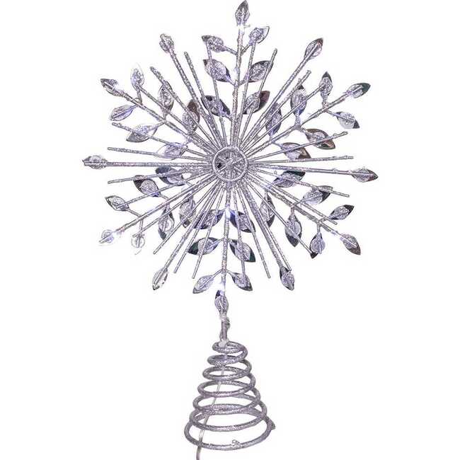 11.75. Inch 18-Light cool White Micro LED Silver Glittered Snowflake Treetopper - Tree Toppers - 3