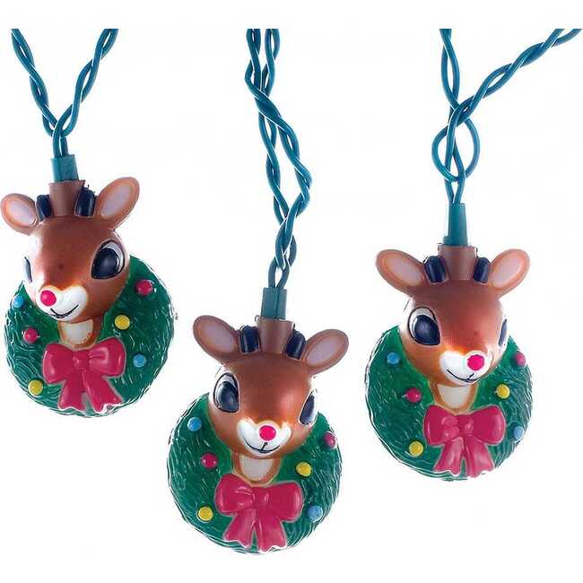 10-Light Rudolph Head with Wreath Light Set