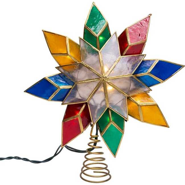 10-Light LED Multicolored Capiz Clear Star Tree Topper