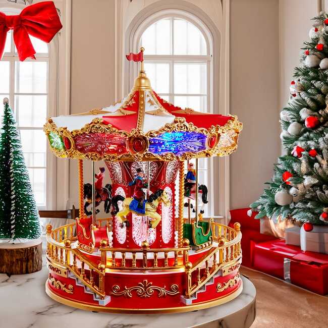 11.1-Inch Lighted Musical Santa Carousel With Motion Table Piece - Accents - 7