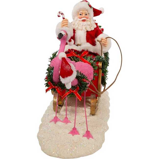 10-Inch Fabriche Flamingos Pulling Santa Sleigh - Accents - 2