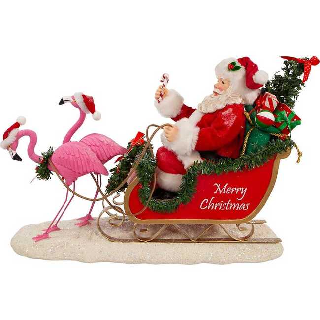 10-Inch Fabriche Flamingos Pulling Santa Sleigh - Accents - 7