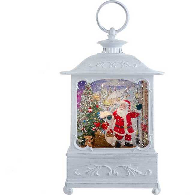 10-Inch Battery Operated Warm White LED Lighted Santa With Gifts Lantern