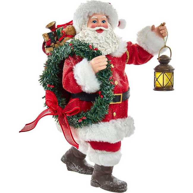 10.5-Inch Fabriché Santa with Wreath and Lantern