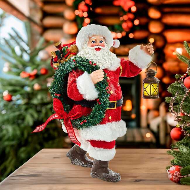 10.5-Inch Fabriché Santa with Wreath and Lantern - Accents - 7