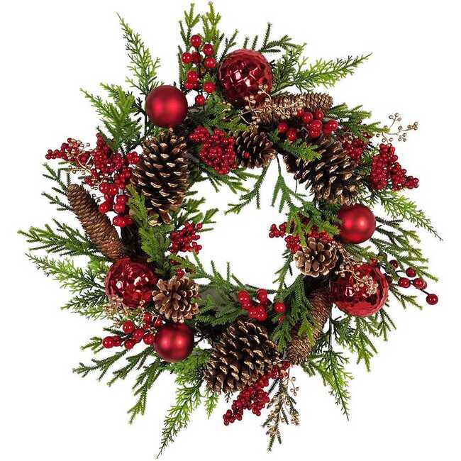 24-Inch Un-Lit Decorated Green Rattan Wreath