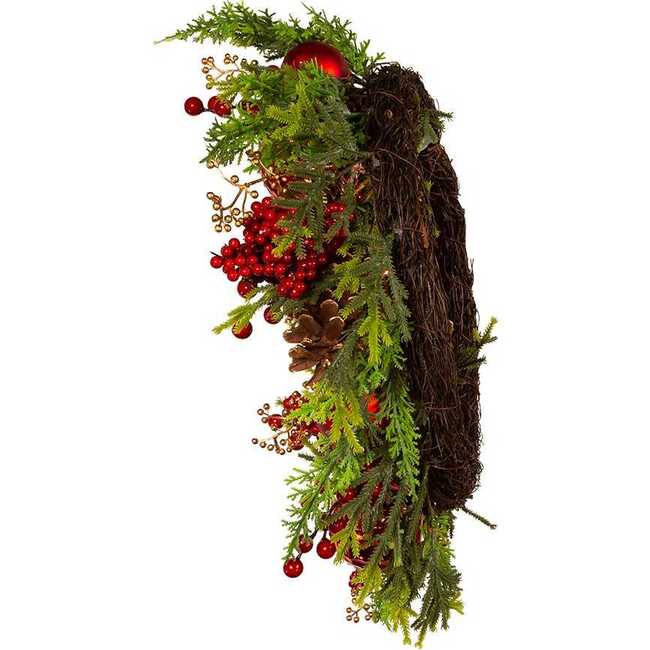 24-Inch Un-Lit Decorated Green Rattan Wreath - Wreaths - 4