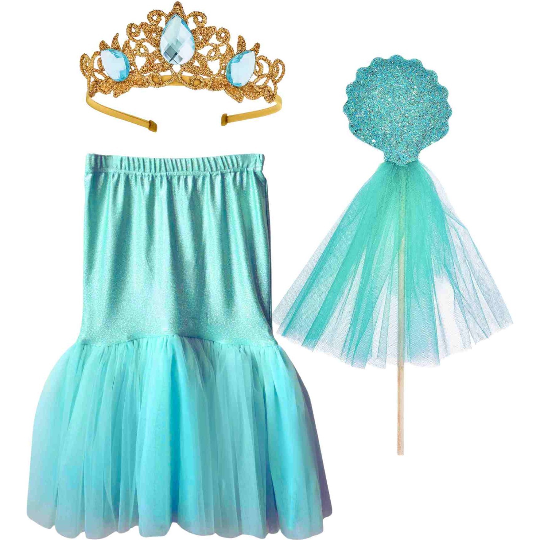 Enchanted Mermaid Skirt, Crown & Wand, Teal - Costumes - 1