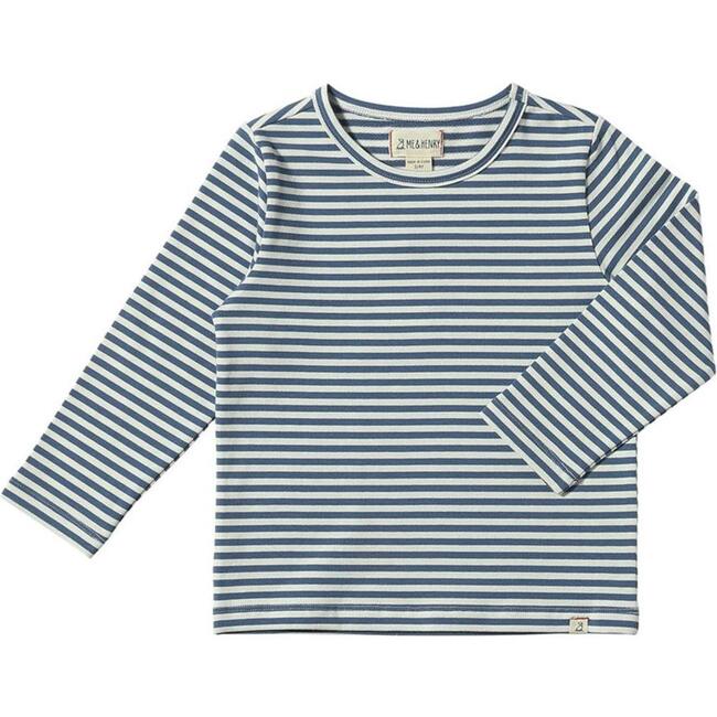 Toby Round Neck Long Sleeve Tee, Royal & White Stripe