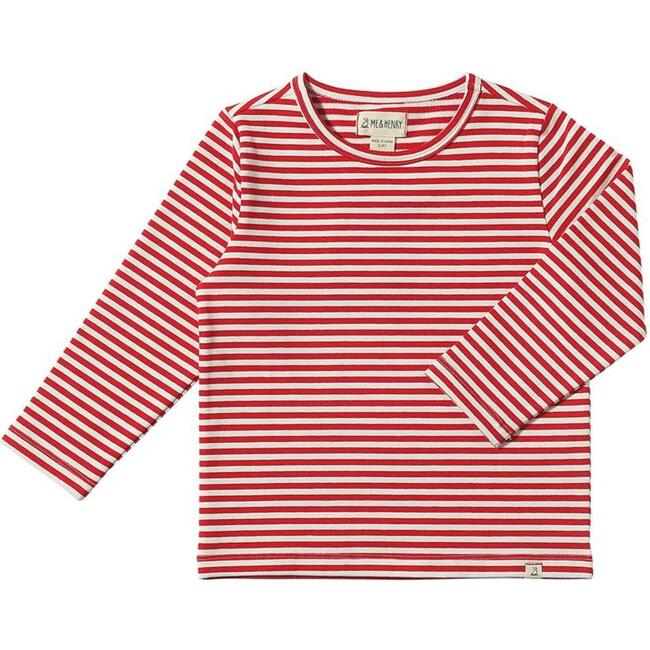 Teddy Round Neck Long Sleeve Tee, Red & White Stripe