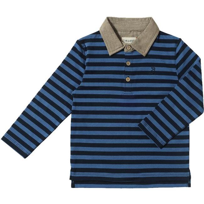 Waverly Long Sleeve Polo Shirts, Navy & Blue Stripe