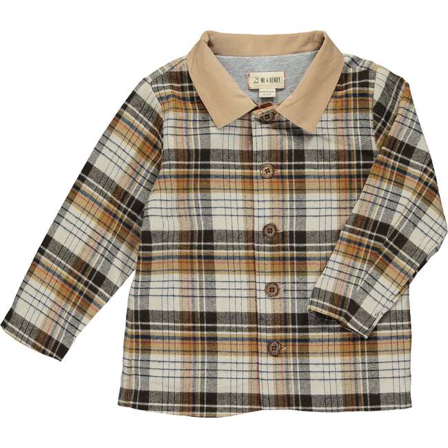 Wellford Contrast Collar Lumber Jacket Shirt, Brown & Cream Plaid