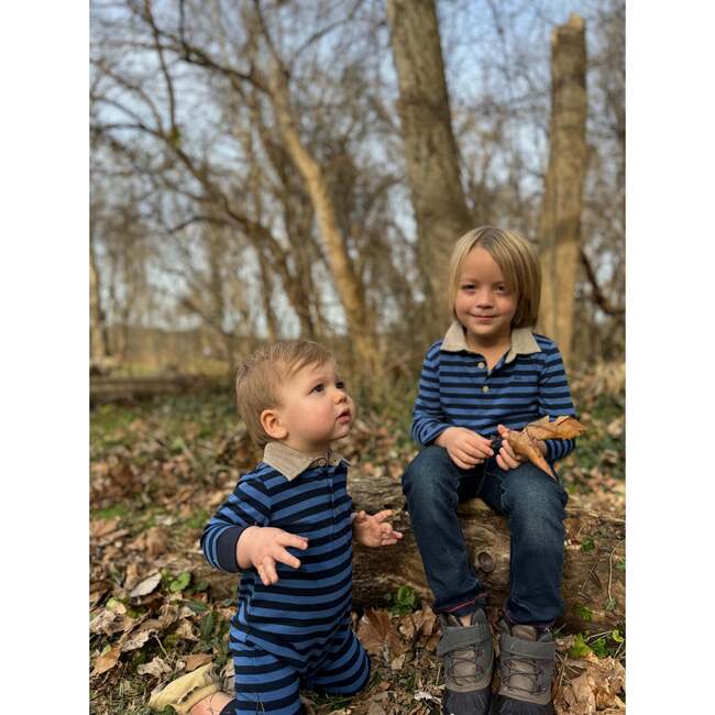 Waverly Long Sleeve Polo Shirts, Navy & Blue Stripe - Polo Shirts - 4