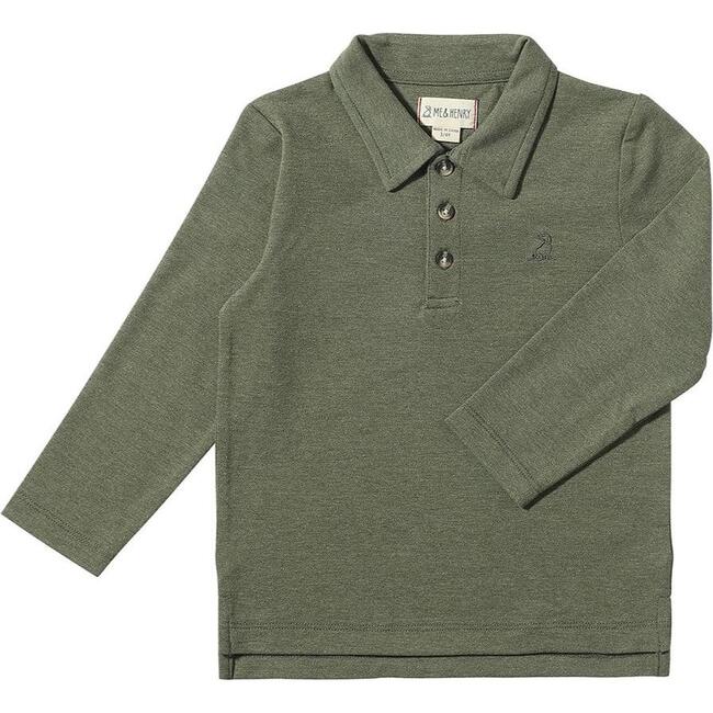 Spencer Pique Long Sleeve Polo Shirts, Sage