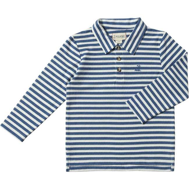 Spencer Long Sleeve Polo Shirts, Blue & White